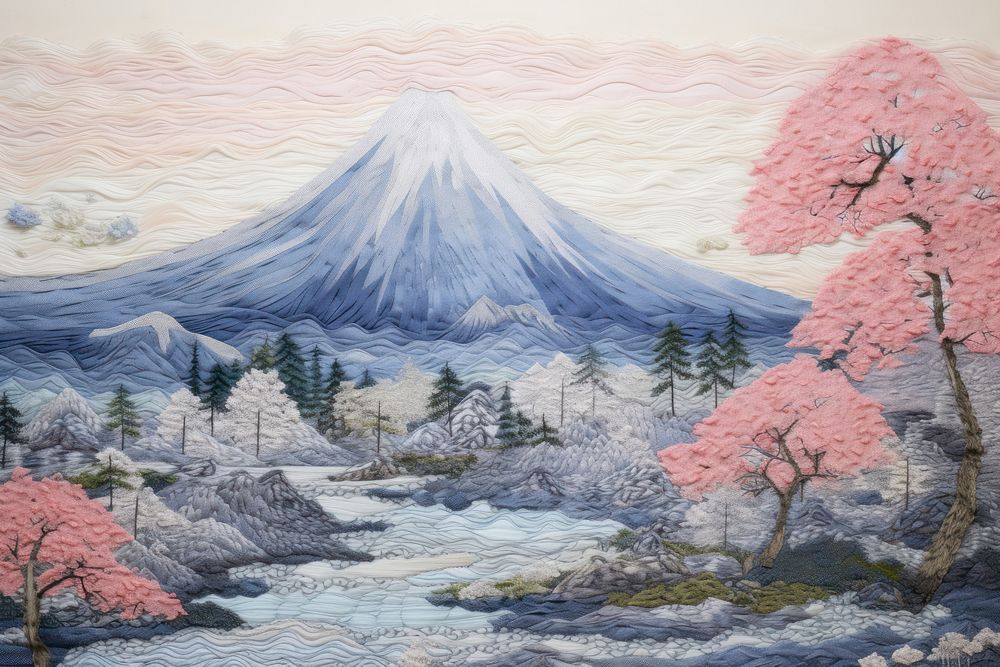 Fuji mountain japan landscape outdoors painting. AI generated Image by rawpixel.
