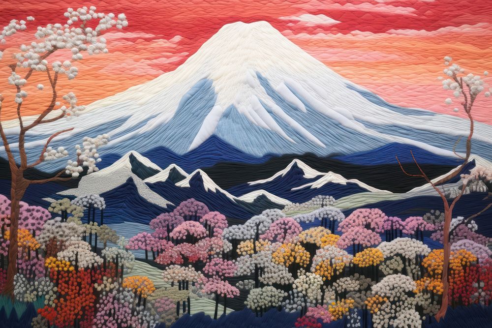 Fuji mountain japan landscape painting tapestry. 