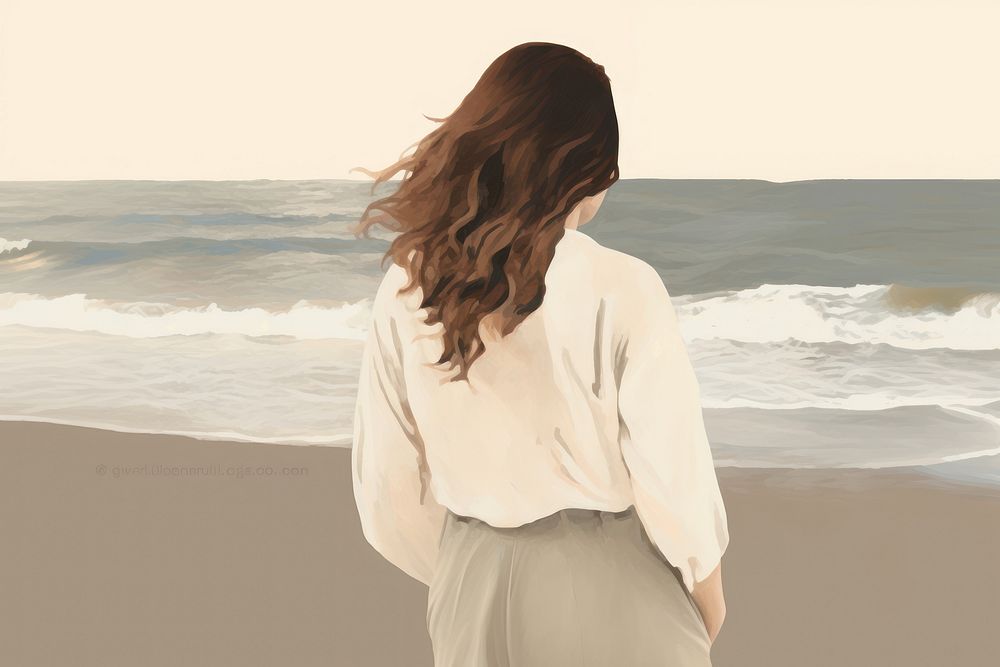 Back view of woman in front of the beach outdoors nature ocean. AI generated Image by rawpixel.