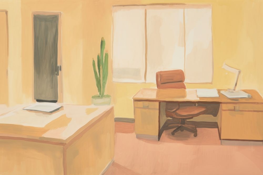 Retro office painting furniture computer. AI generated Image by rawpixel.