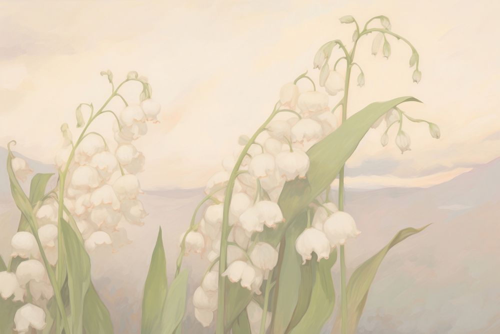 Lily of the valleys painting backgrounds outdoors. AI generated Image by rawpixel.