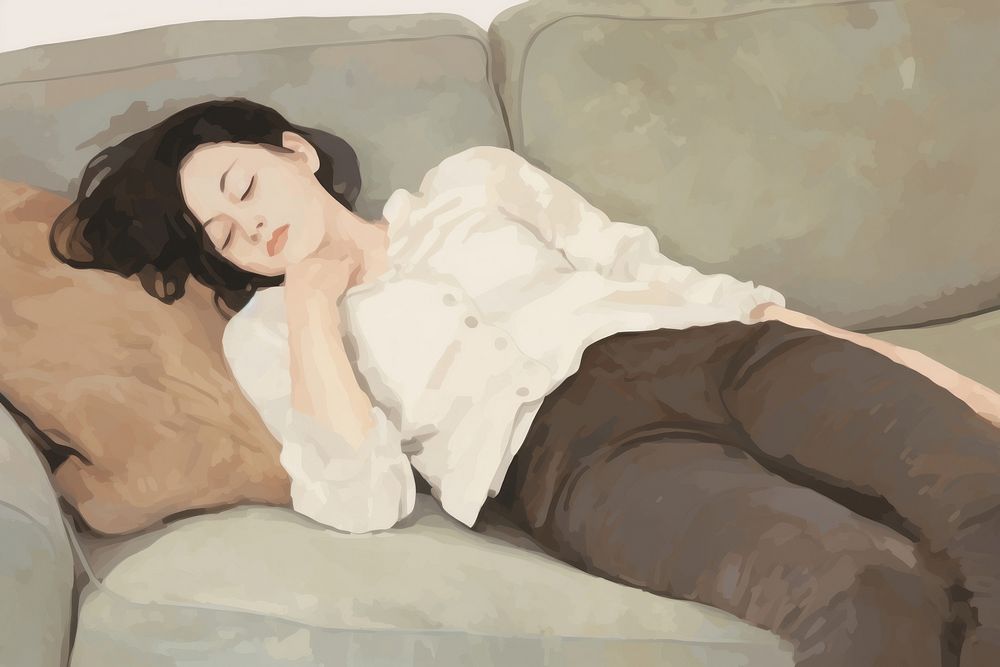 Woman laying in sofa painting furniture sleeping. AI generated Image by rawpixel.