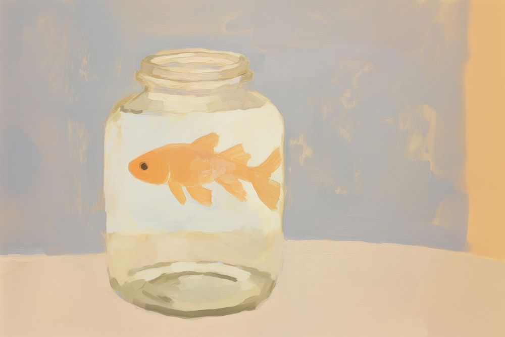 Gold fish in jar painting animal art. AI generated Image by rawpixel.