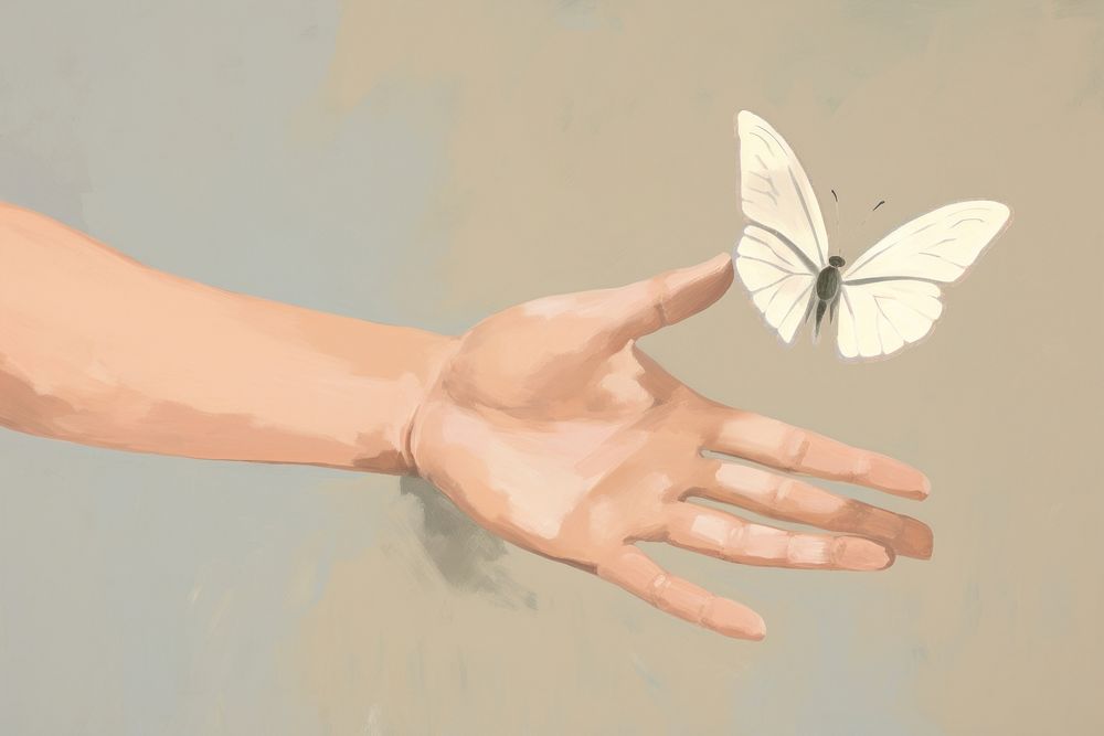Hand holding butterfly animal insect finger. AI generated Image by rawpixel.