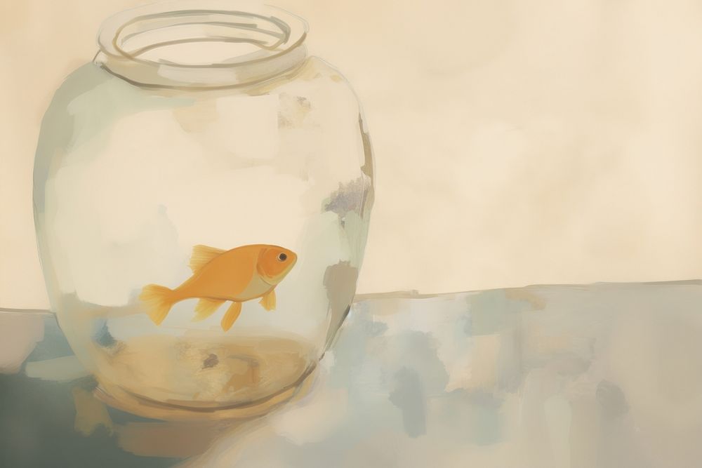 Gold fish in jar goldfish painting animal. AI generated Image by rawpixel.
