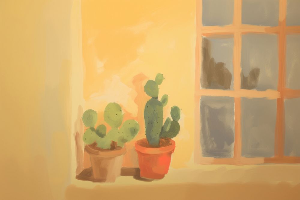 Cactus in room painting plant architecture. AI generated Image by rawpixel.