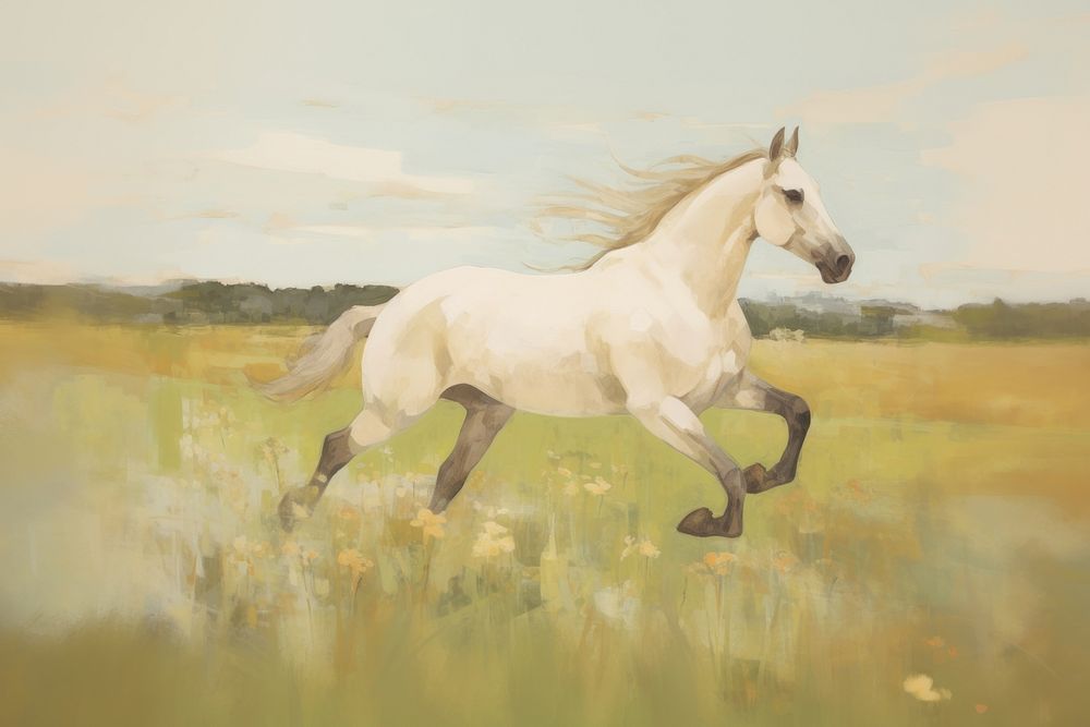 Horse running in the meadow painting horse stallion. AI generated Image by rawpixel.