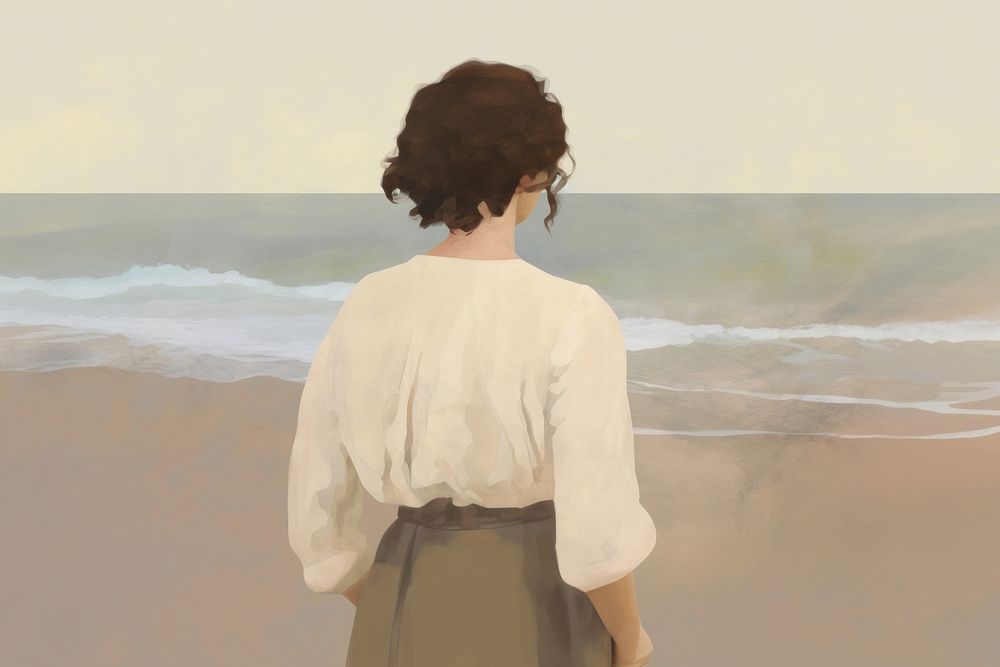 Back view of woman in front of the beach painting outdoors nature. AI generated Image by rawpixel.