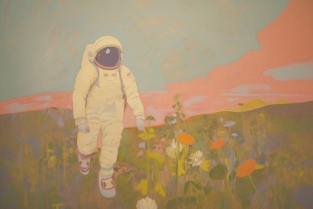 Astronaut in the flower field painting art representation. AI generated Image by rawpixel.
