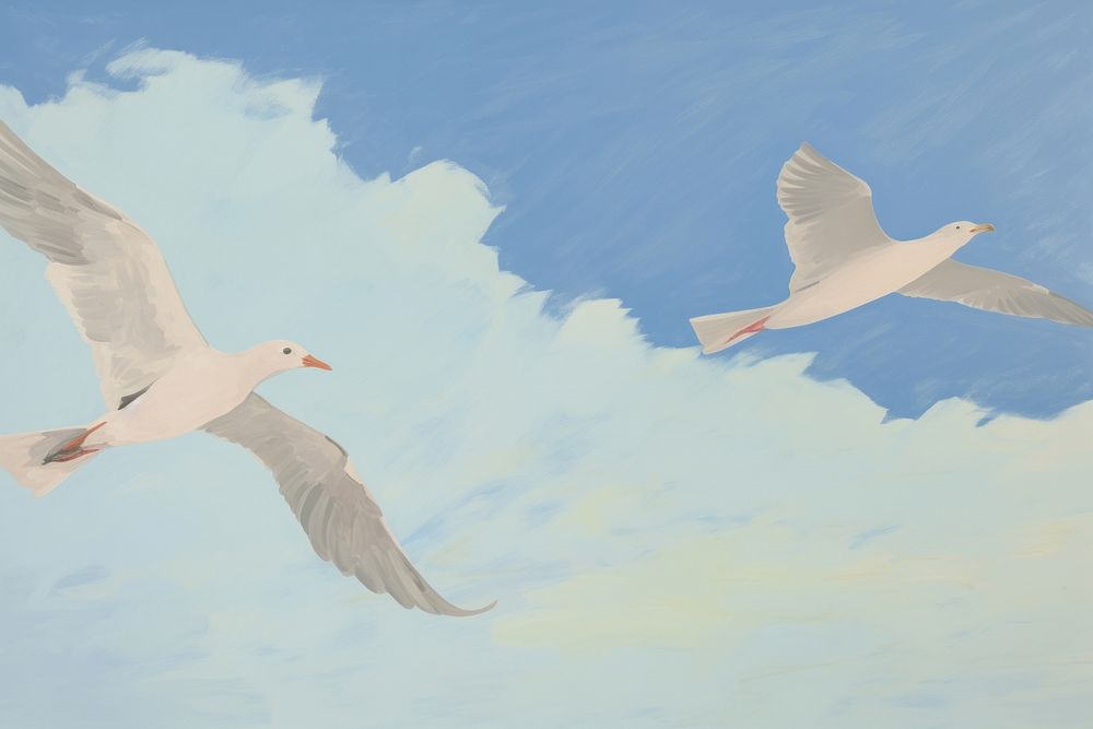 Birds in the blue sky painting seagull animal. AI generated Image by rawpixel.
