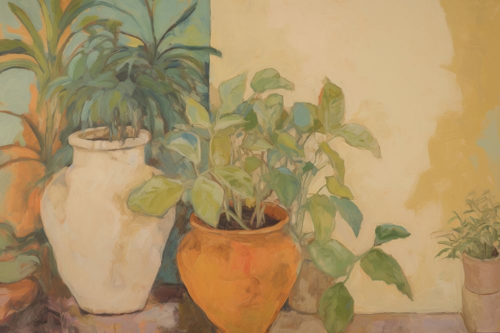 Indoor plant painting art pottery. AI generated Image by rawpixel.