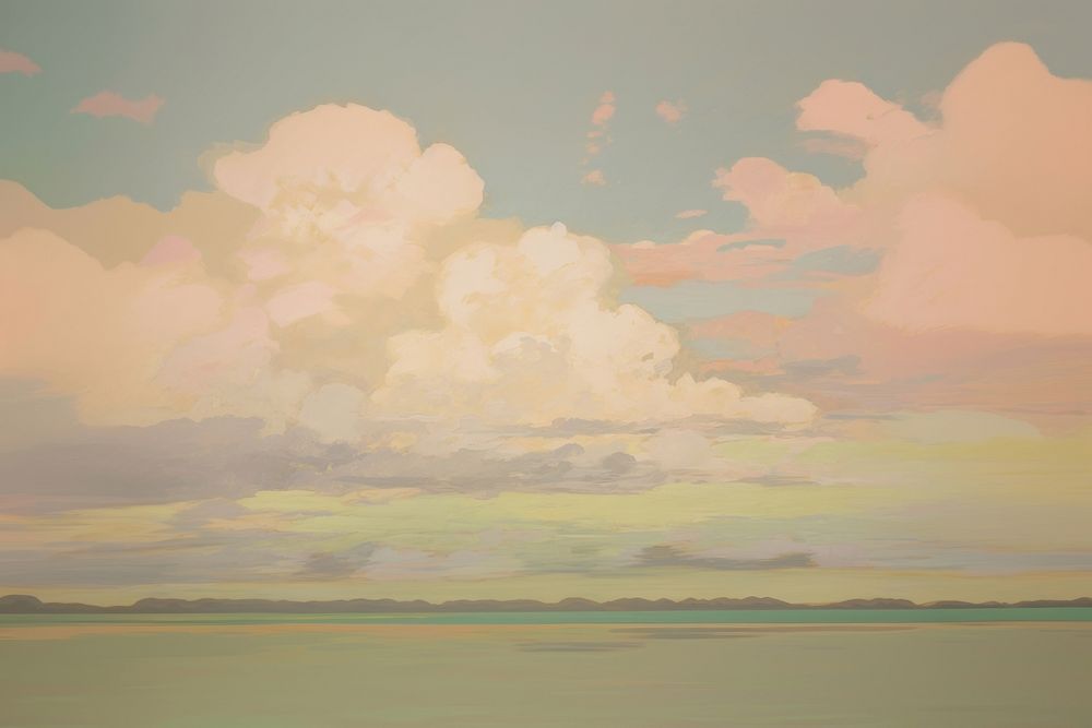 Clouds on sunset sky and sea backgrounds outdoors painting. AI generated Image by rawpixel.