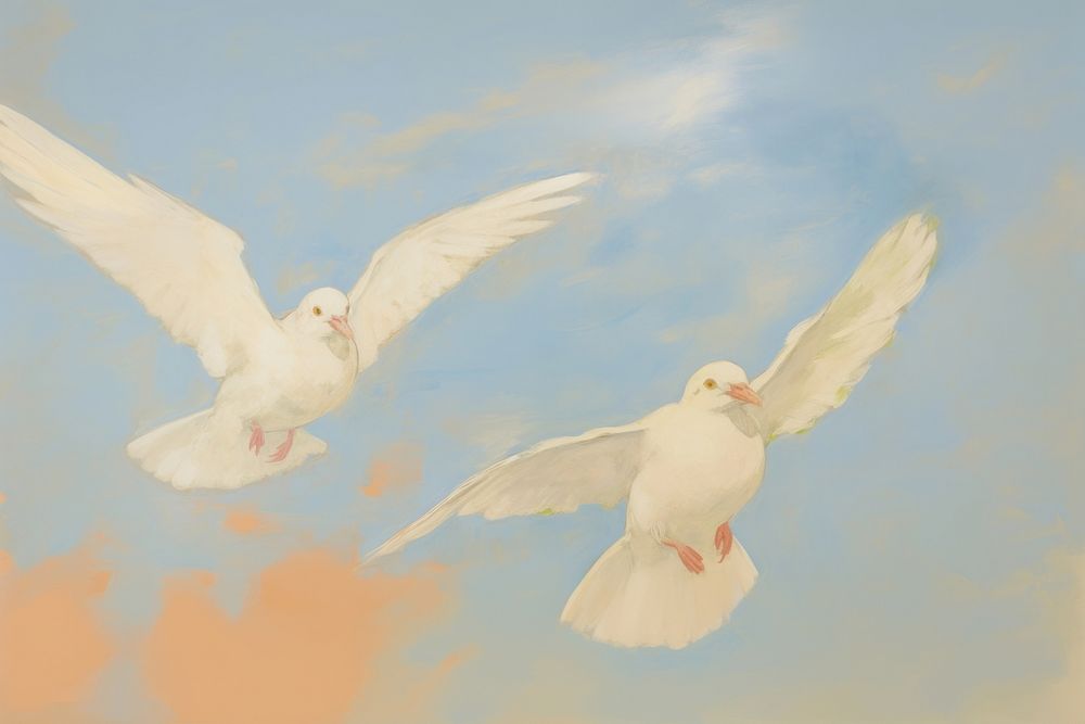 Birds in the blue sky painting animal cockatoo. 