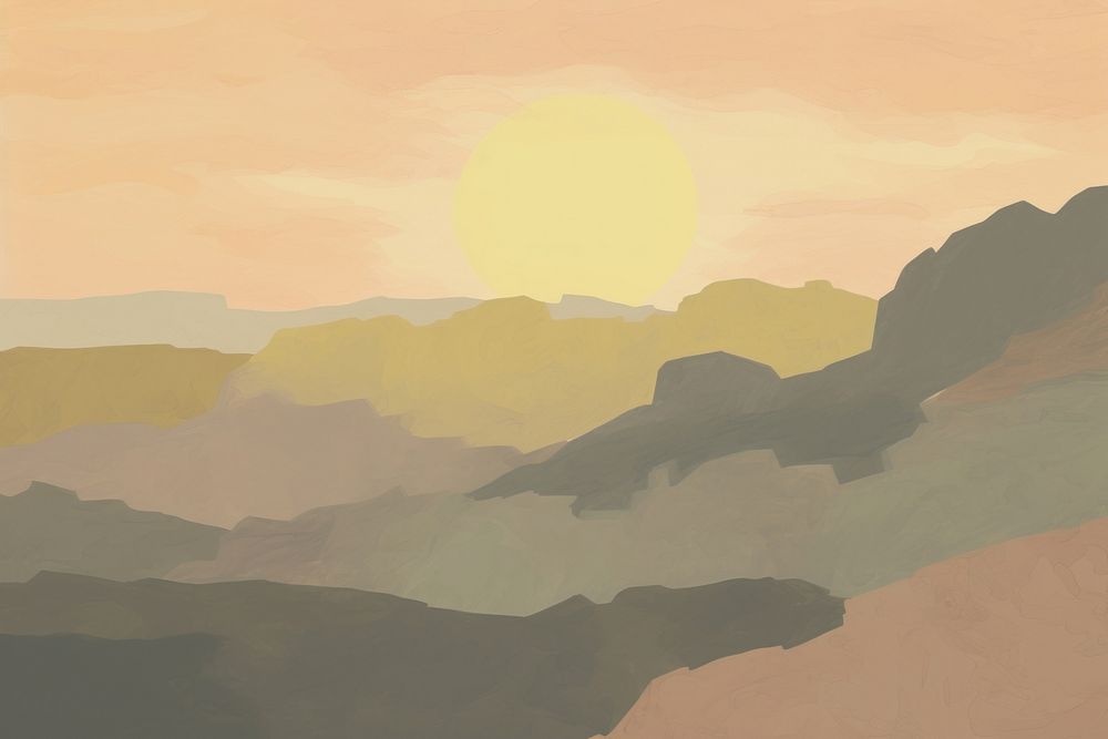 Sunrise view painting backgrounds mountain. AI generated Image by rawpixel.