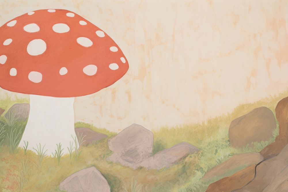 Red and white dot mushroom in the garden painting fungus plant. 