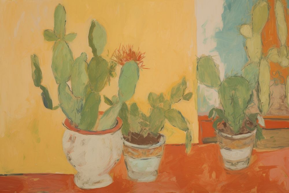 Cactus in room painting art plant. AI generated Image by rawpixel.