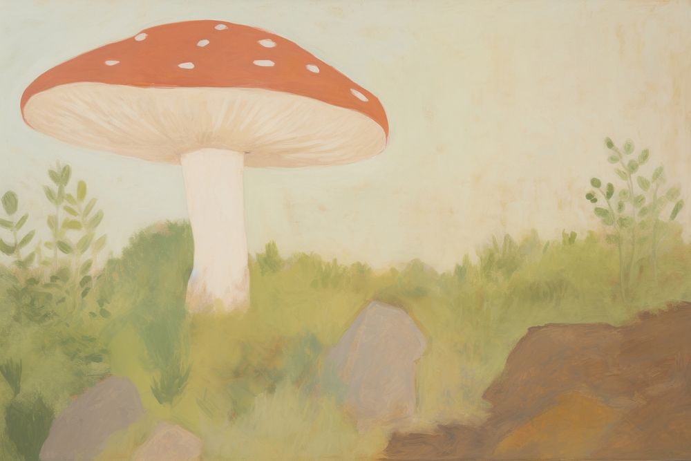 Red and white dot mushroom in the garden painting fungus plant. AI generated Image by rawpixel.