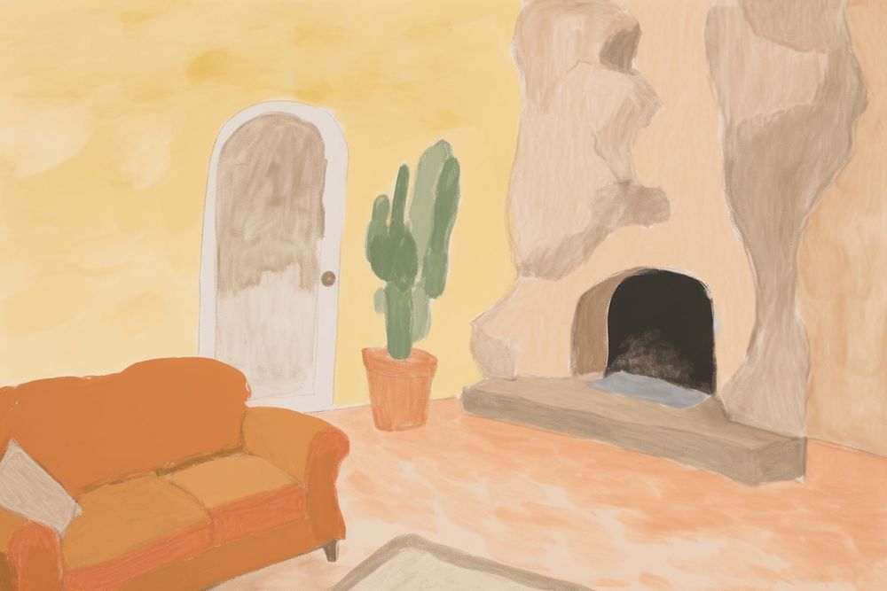 Living room painting fireplace furniture. AI generated Image by rawpixel.