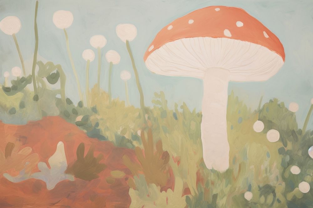 Red and white dot mushroom in the garden painting fungus agaric. AI generated Image by rawpixel.