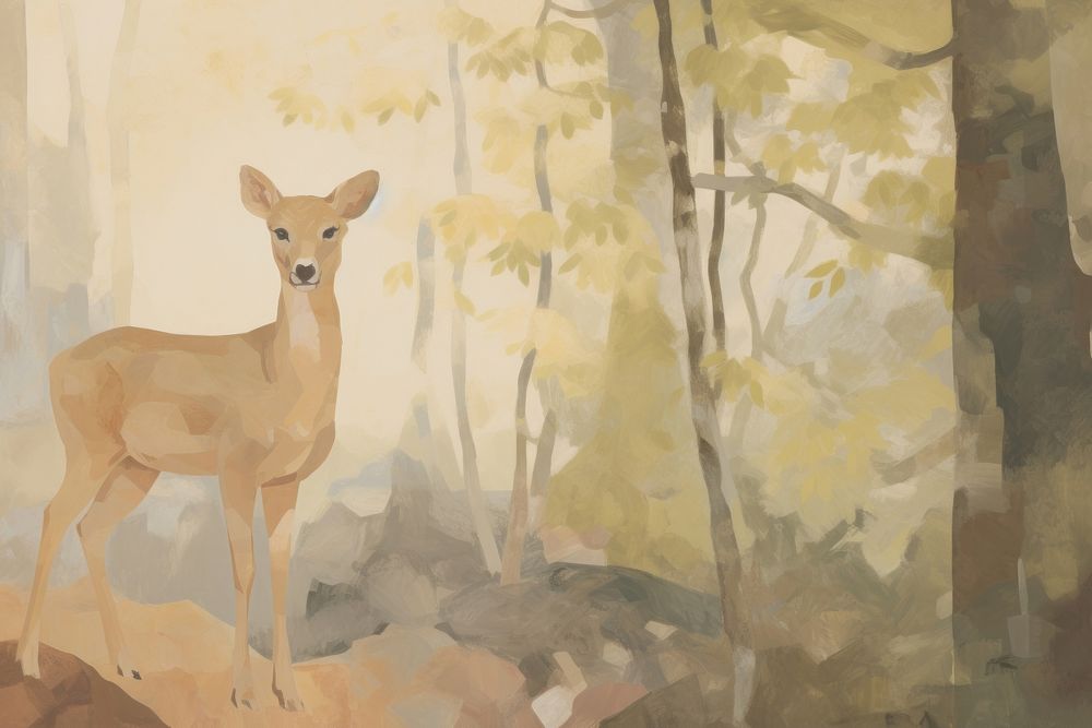 Deer in the forest painting wildlife animal. AI generated Image by rawpixel.