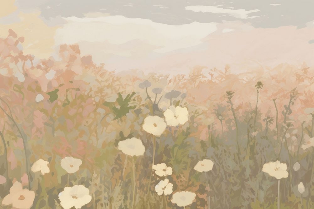 Flower field view painting backgrounds outdoors. AI generated Image by rawpixel.