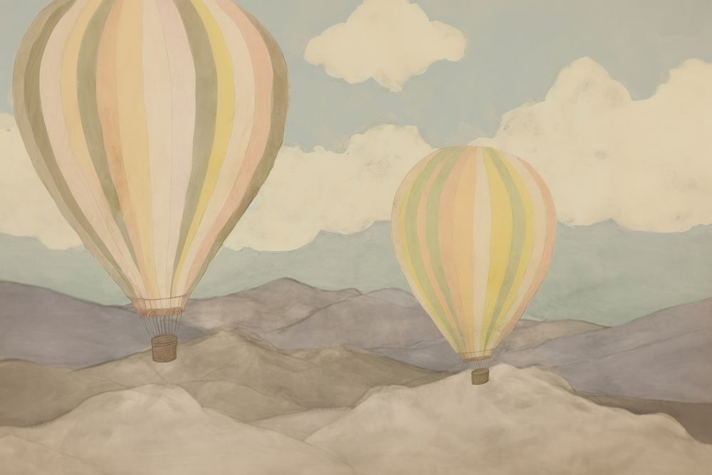 Hot air balloons in the sky painting art backgrounds. AI generated Image by rawpixel.