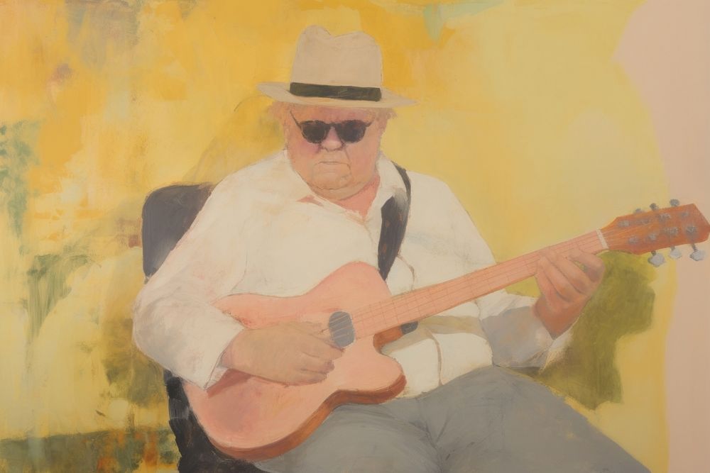 Chubby old man playing guitar painting art musician. AI generated Image by rawpixel.