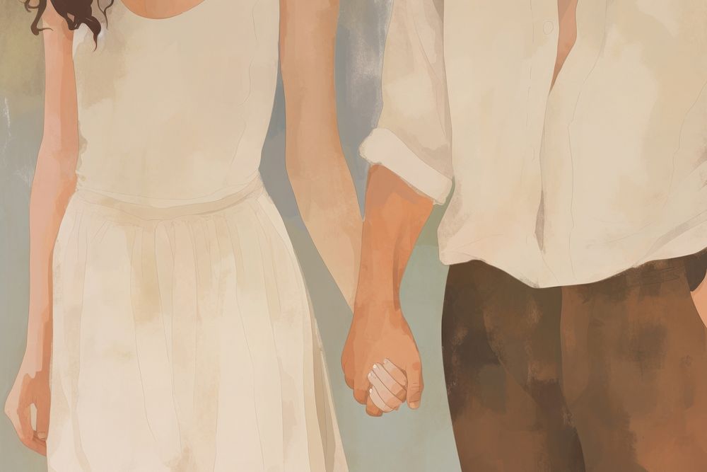 Man couple holding hand painting holding hands togetherness. 