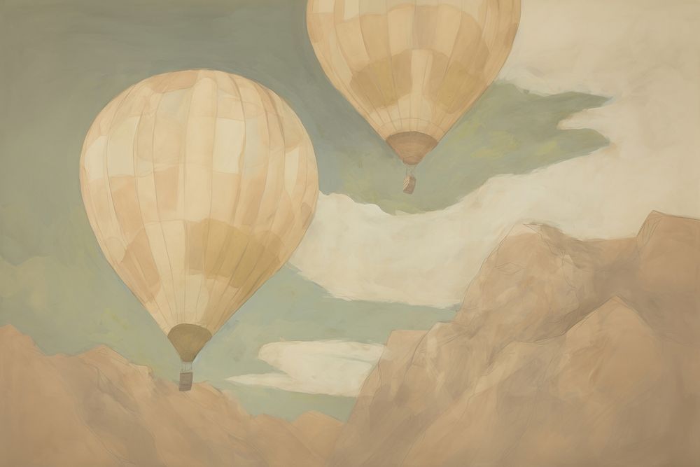 Hot air balloons in the sky painting backgrounds aircraft. AI generated Image by rawpixel.