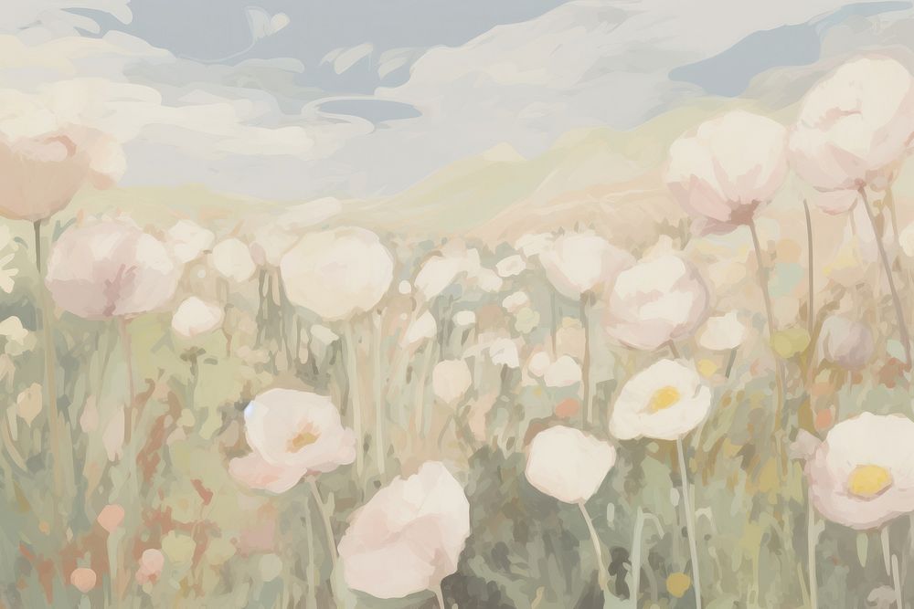 Flower field painting backgrounds plant. AI generated Image by rawpixel.