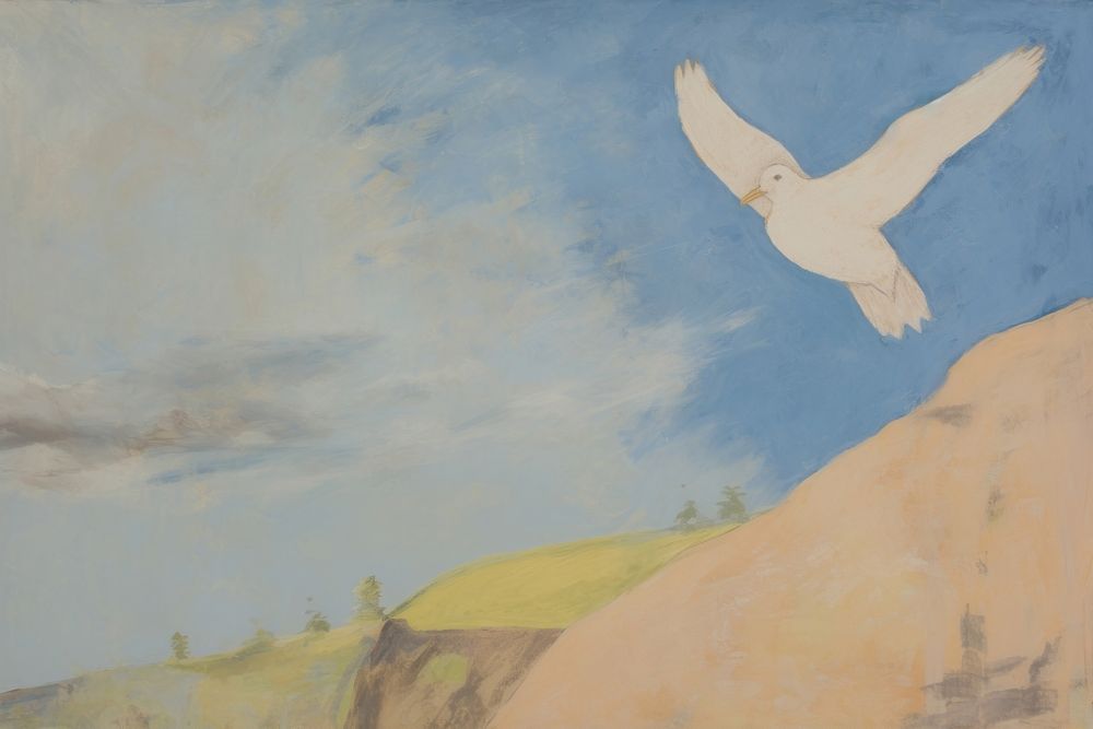 Bird in the blue sky painting art flying. AI generated Image by rawpixel.