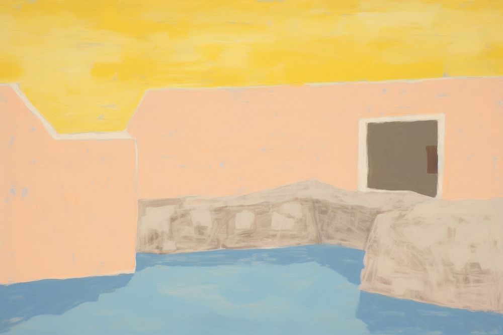 Swimming pool painting art architecture. AI generated Image by rawpixel.