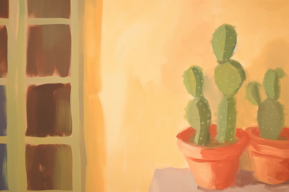Cactus in room painting plant art. AI generated Image by rawpixel.