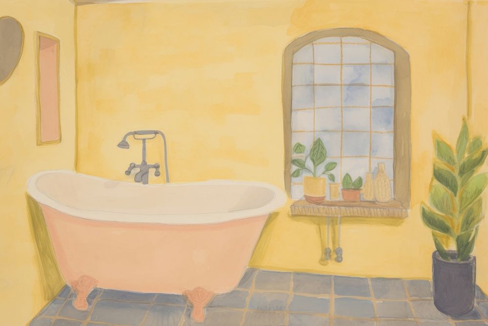 Bathroom painting bathtub art. AI generated Image by rawpixel.