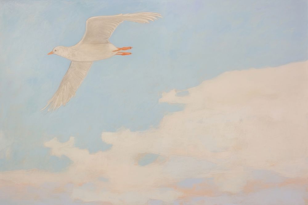 Birds in the blue sky painting backgrounds seagull. AI generated Image by rawpixel.