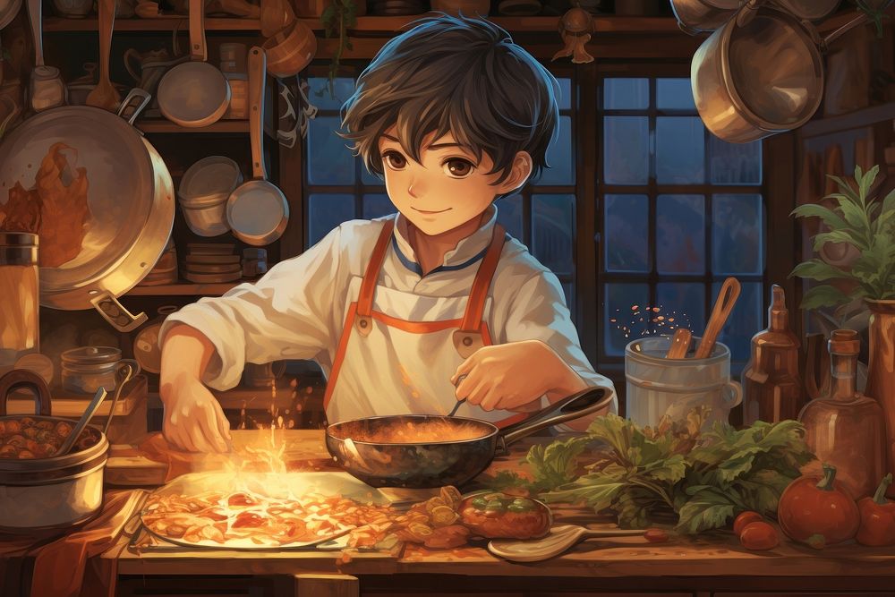 Boy cooking food meal restaurant. AI generated Image by rawpixel.