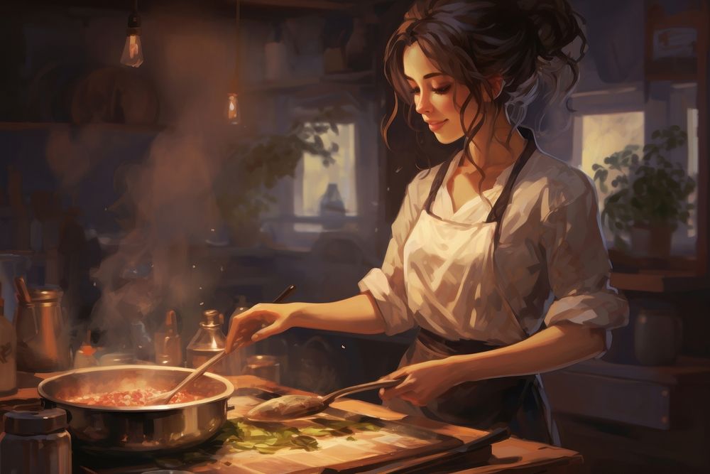 Girl cooking adult food vegetable. AI generated Image by rawpixel.