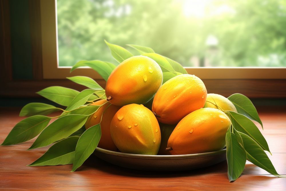 Fresh mango fruit plant table. AI generated Image by rawpixel.