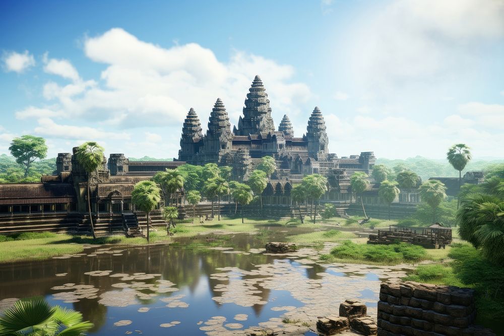 Angkor Wat landmark spirituality architecture. AI generated Image by rawpixel.
