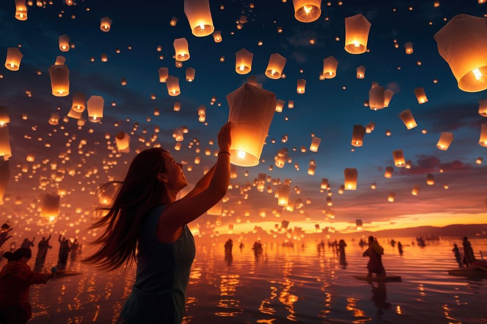 Asia Flying lanterns festival outdoors flying. AI generated Image by rawpixel.