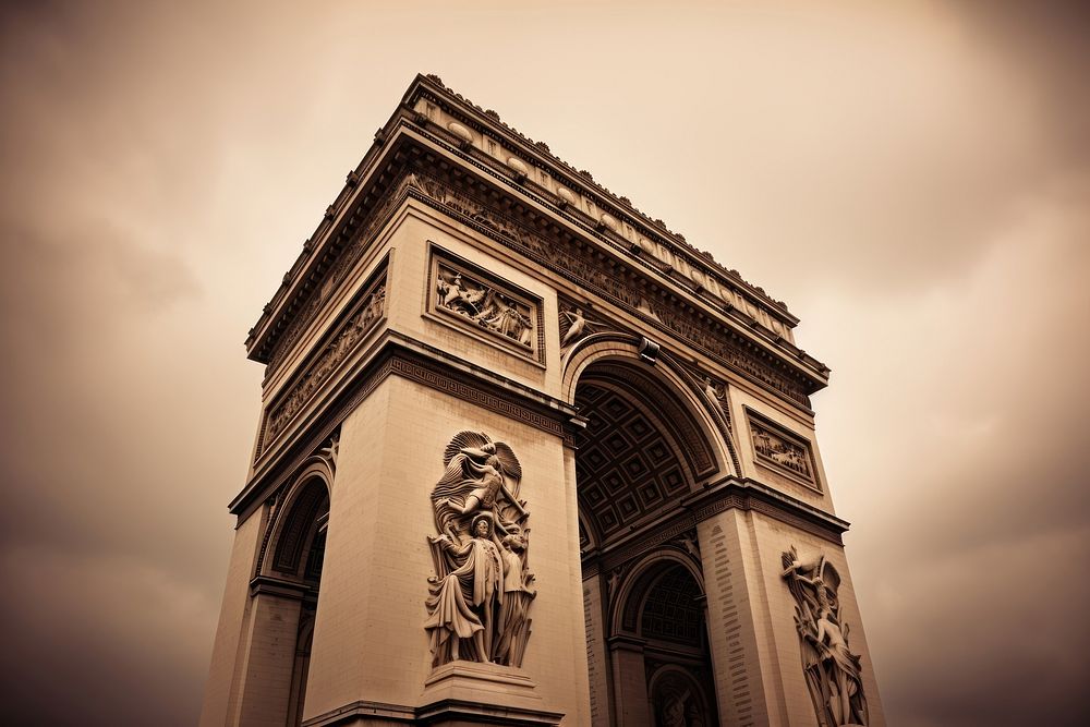 Arc de triomphe architecture building landmark. AI generated Image by rawpixel.