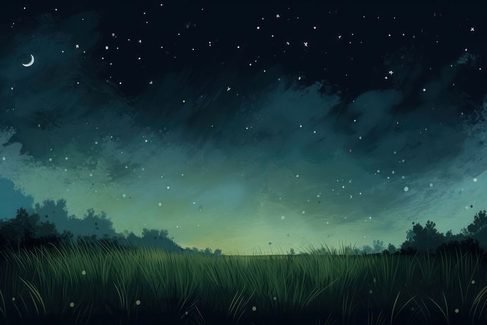 Art printing illustration minimal of land background night grass green. AI generated Image by rawpixel.