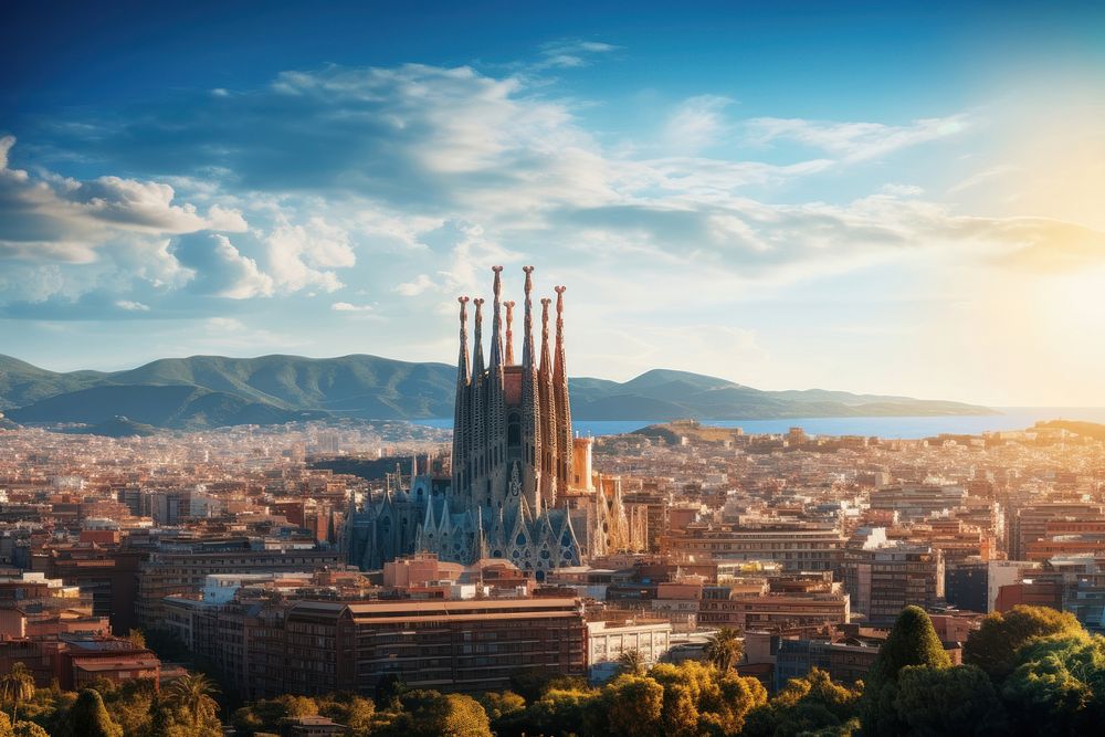 Barcelona landmark architecture building skyscraper. AI generated Image by rawpixel.