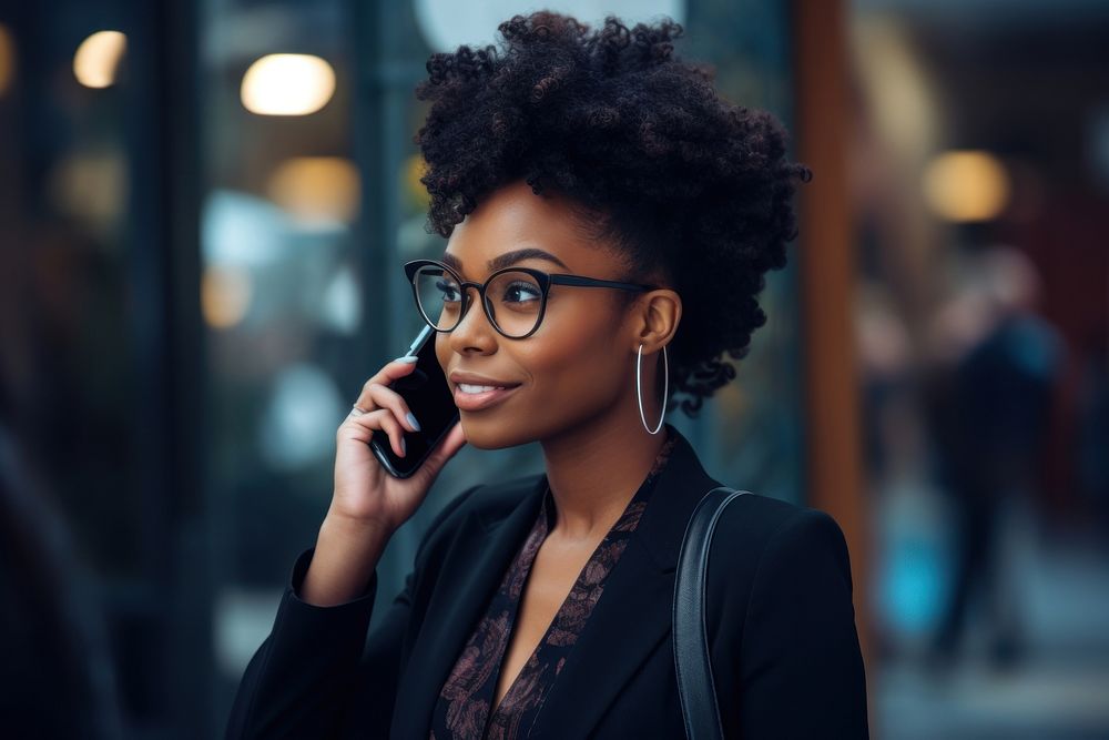 Black business woman talking on a phone portrait adult photo. AI generated Image by rawpixel.