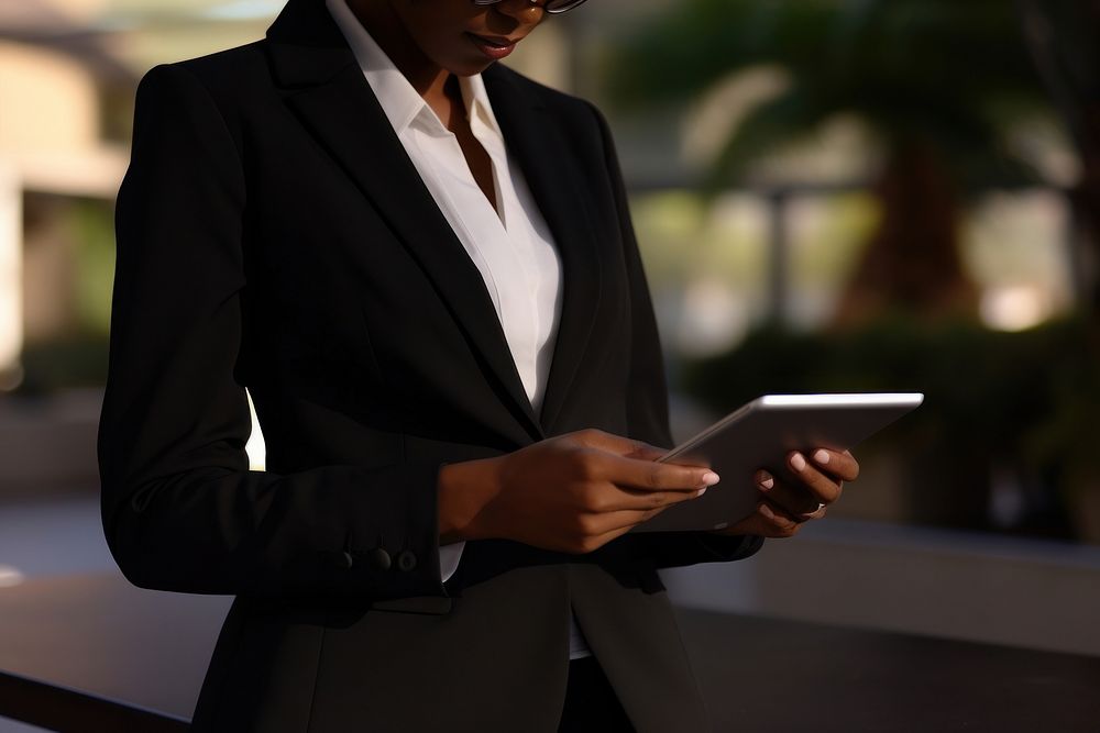 Black business woman holding tablet computer portability electronics. AI generated Image by rawpixel.