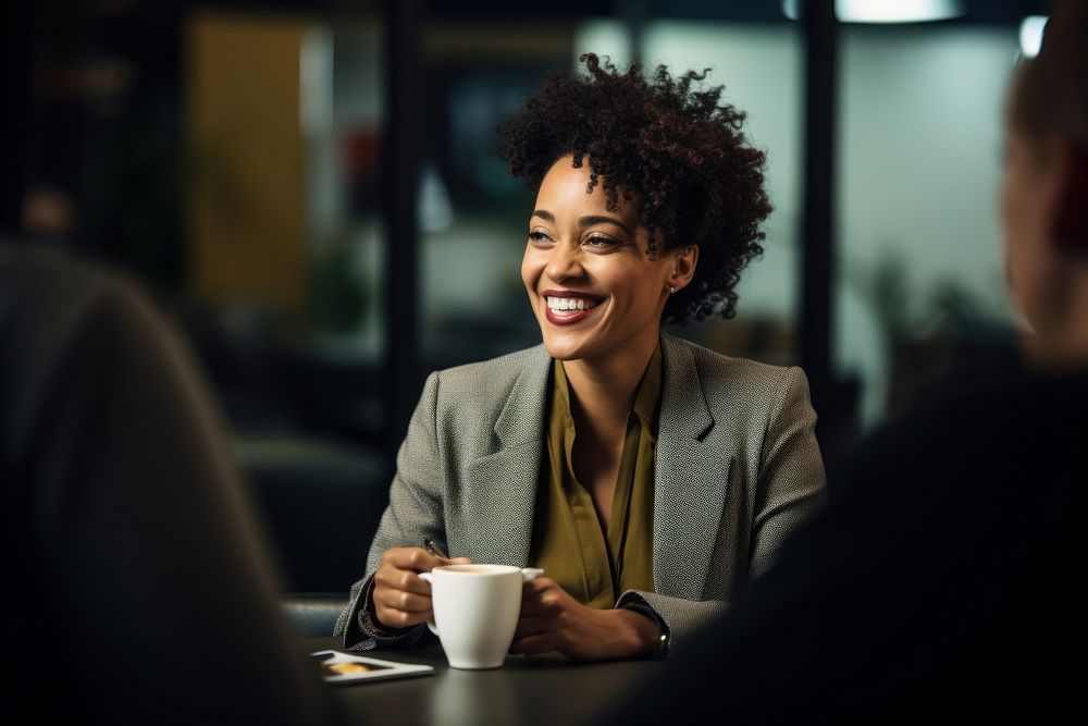Black business woman coffee talking meeting. AI generated Image by rawpixel.
