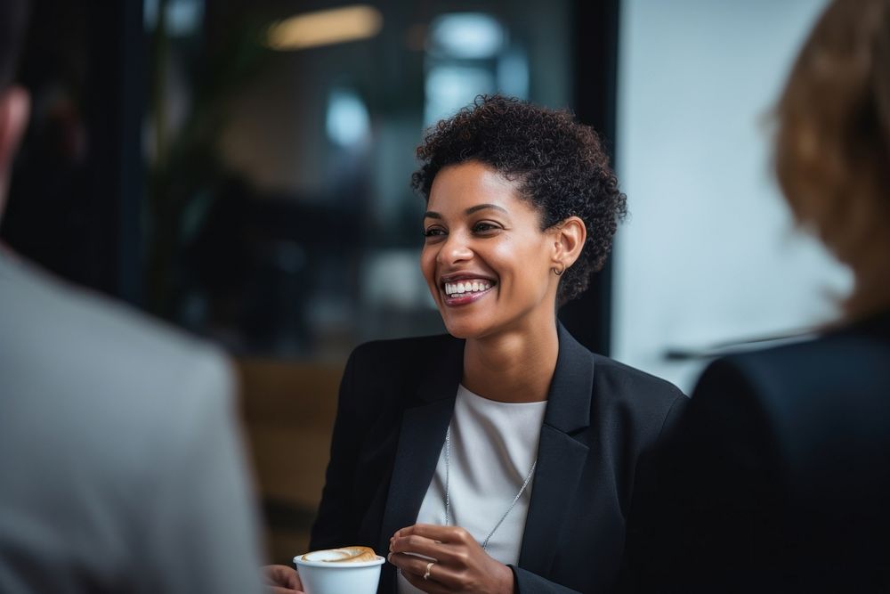 Black business woman coffee talking meeting. AI generated Image by rawpixel.