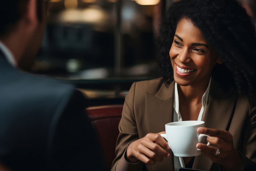 Black business woman cup holding talking. AI generated Image by rawpixel.