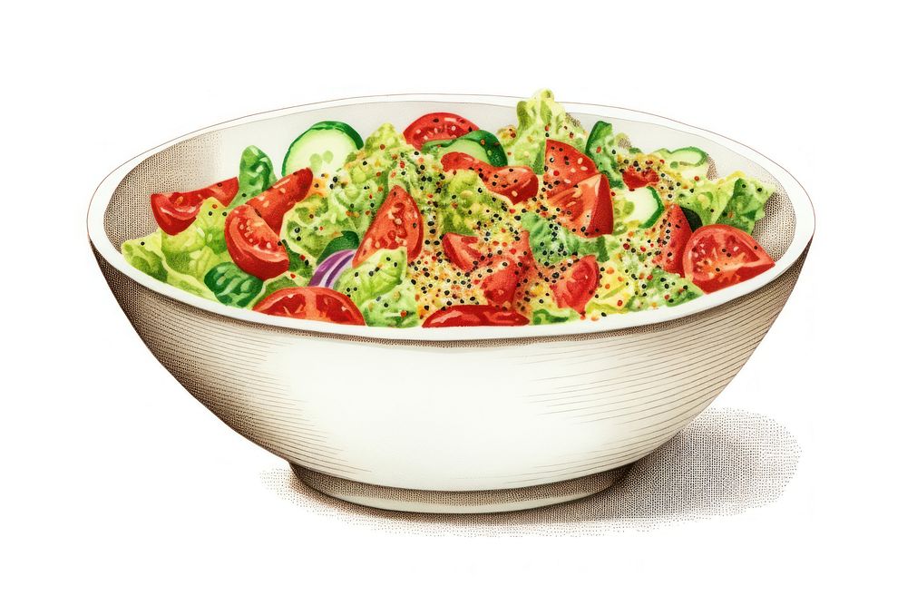 Healthy salas bowl food white background vegetable. AI generated Image by rawpixel.