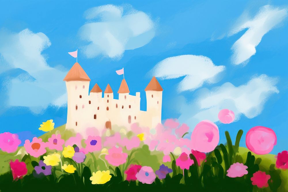 Castle flower architecture building. AI generated Image by rawpixel.
